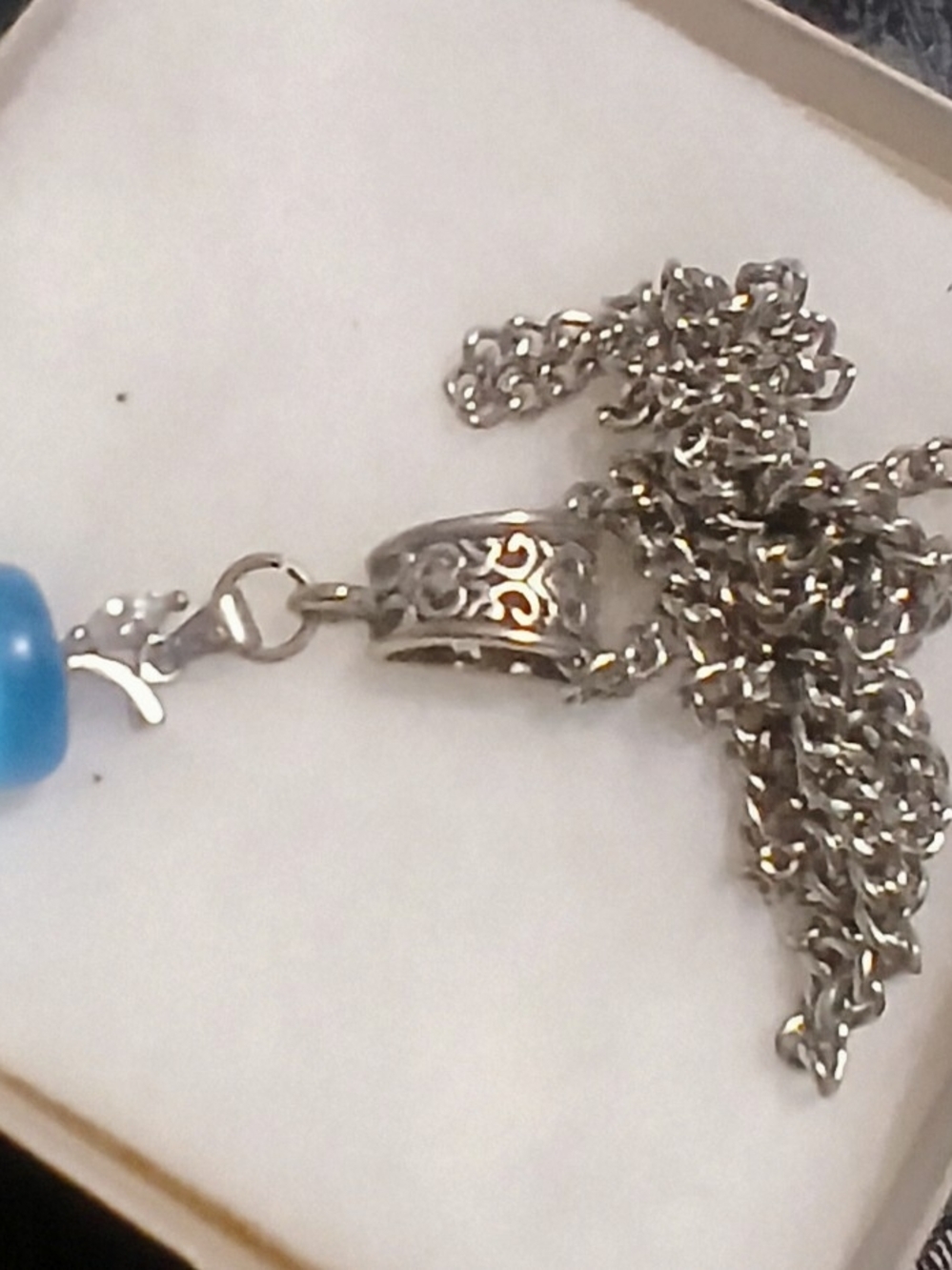 Sterling Silver Filigree Necklace with Bright Blue Accent Bead